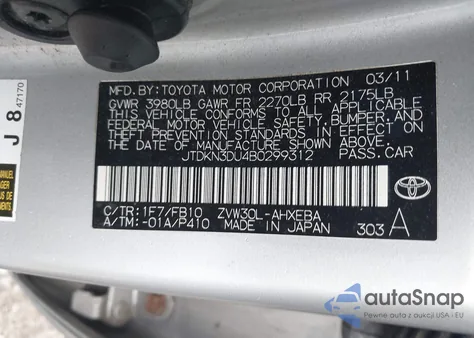 2011 Toyota Prius Two z USA, uszkodzony, nr VIN JTDKN3DU4B0299312